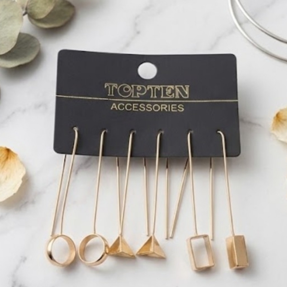 gold drop earrings dangle statement geometric